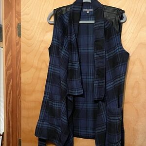 Lisa Rinna Collection Blue Plaid Vest with Black Accents